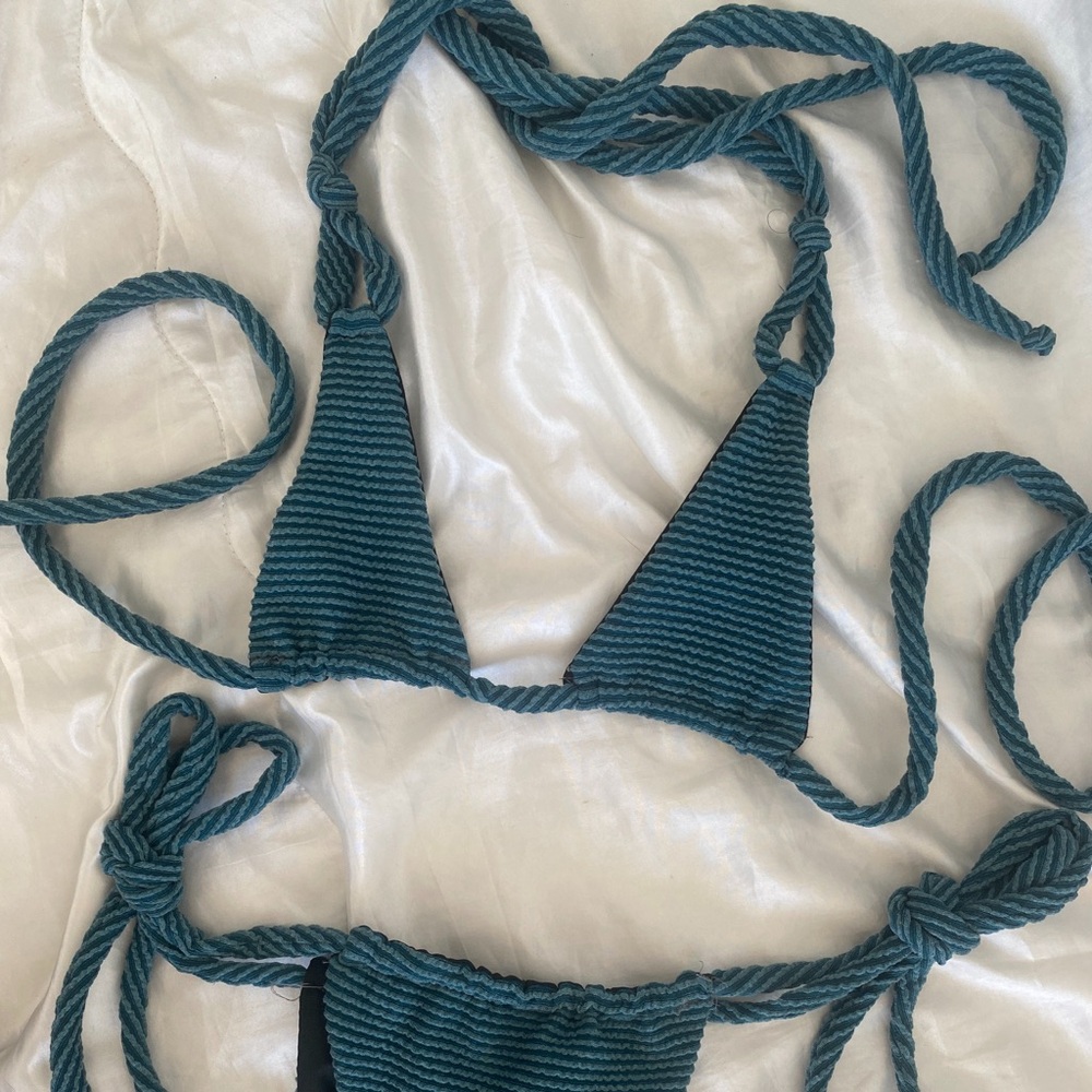 Teal Striped Bikini Set